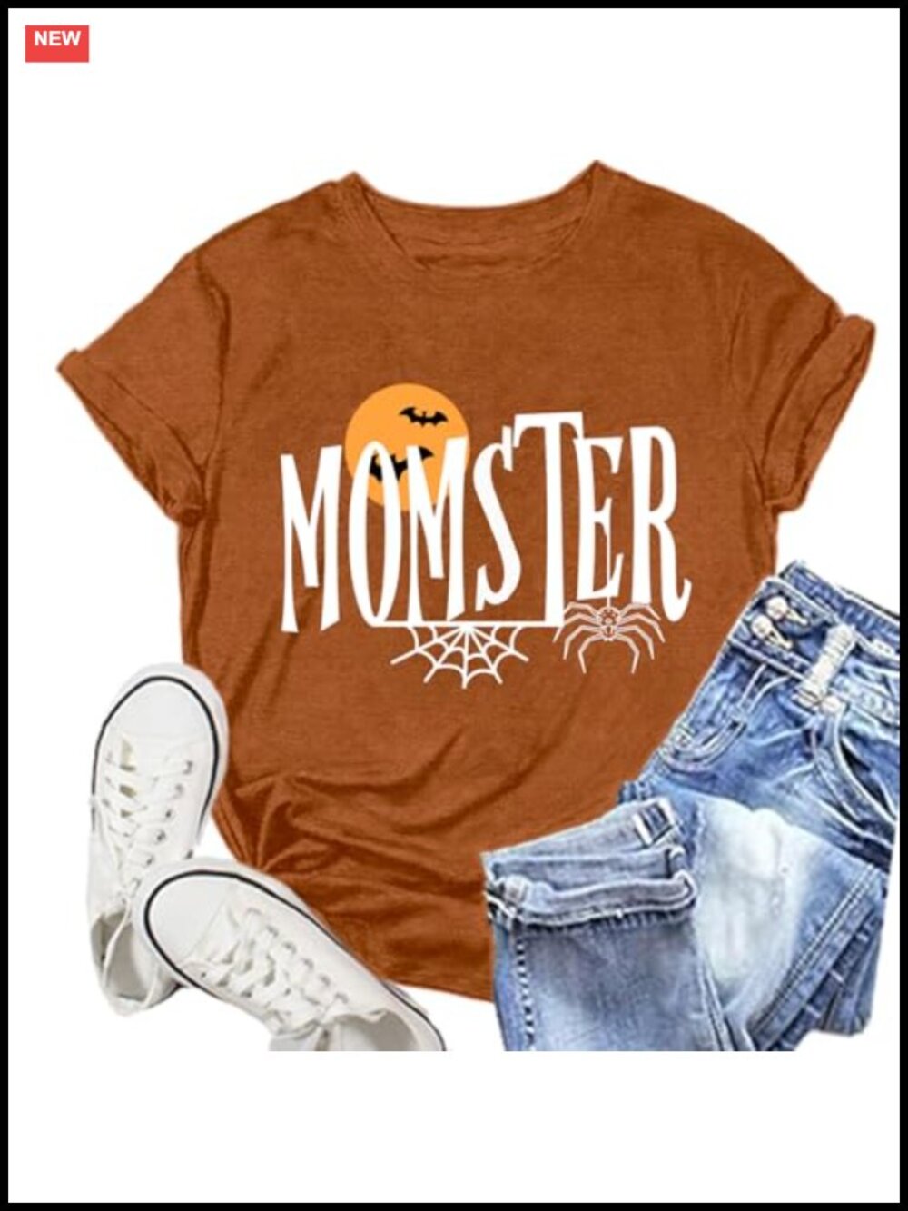 Halloween Momster T-Shirt Women Funny Spider Bat Tee Letter Print Short Sleeve